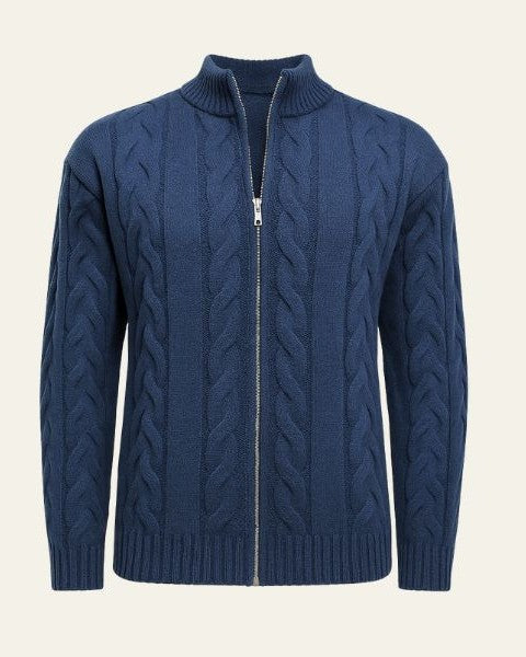 Maglione Uomo a Trecce con Zip Frontale Senza Tempo Caldo