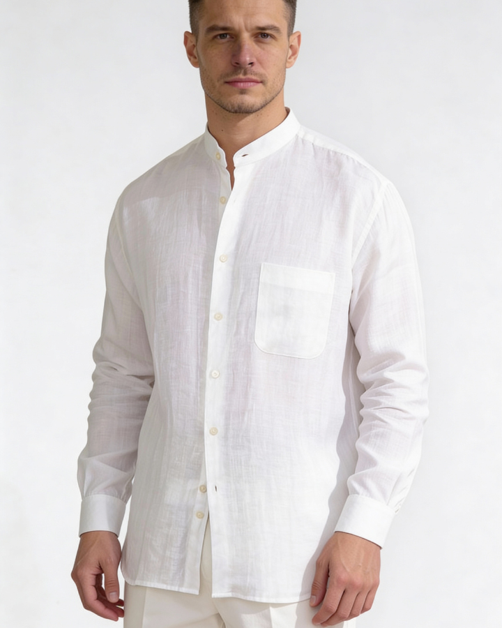 Camicia Uomo in Lino Premium Bianca Traspirante Raffinata