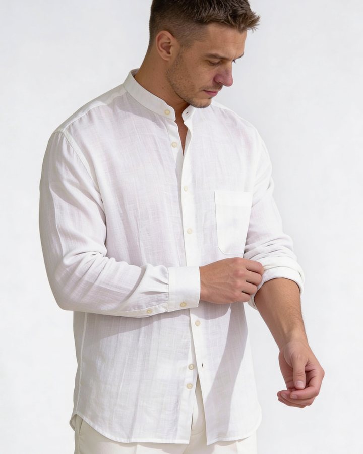 Camicia Uomo in Lino Premium Bianca Traspirante Raffinata