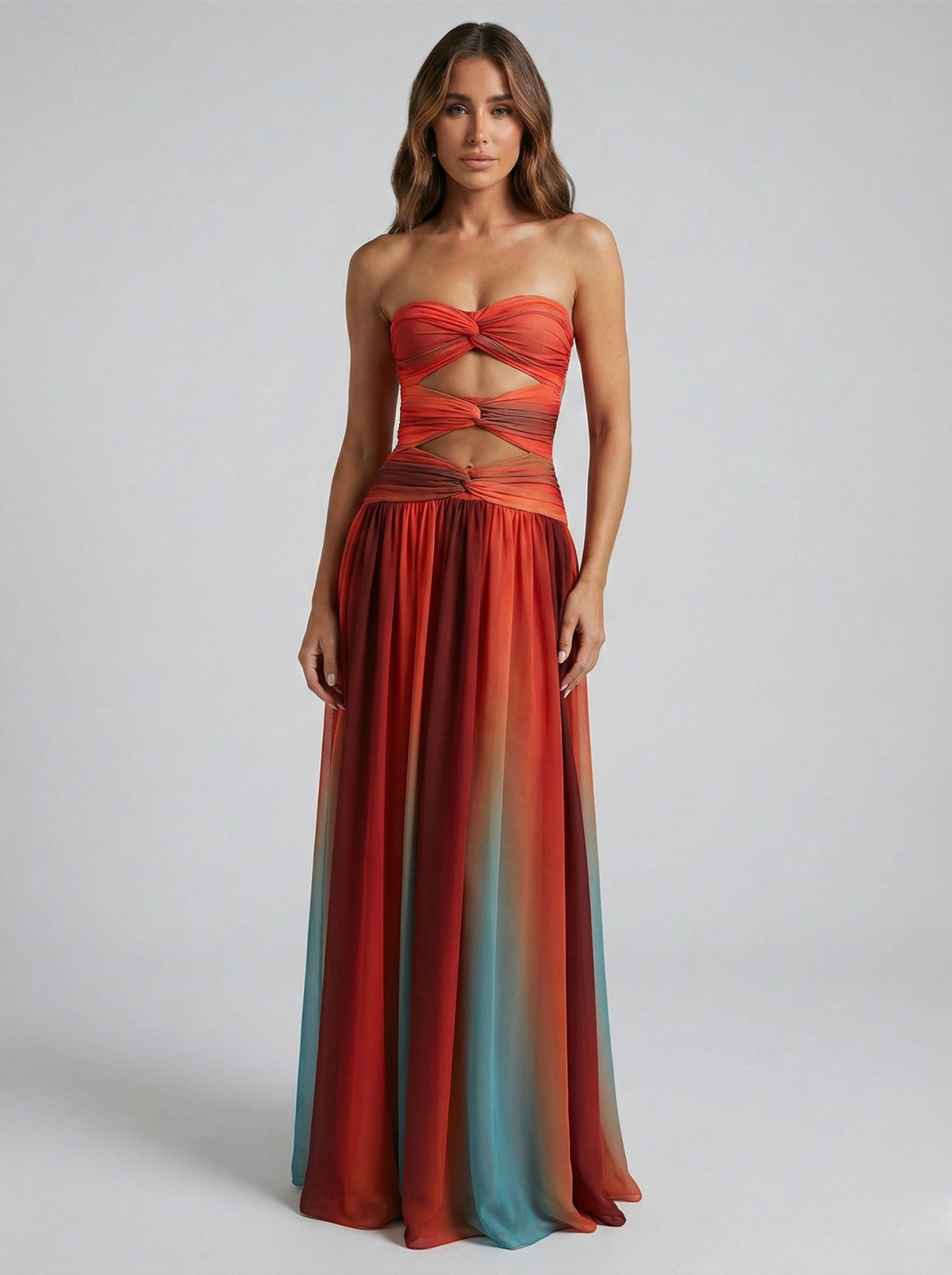 Abito Lungo Donna Strapless con Cut-Out