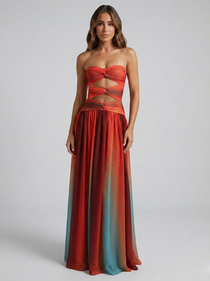 Abito Lungo Donna Strapless con Cut-Out