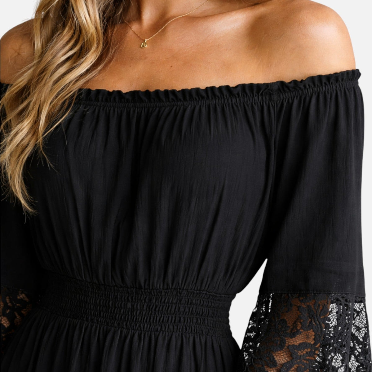 Abito Lungo Donna Off Shoulder con Pizzo