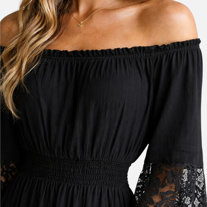 Abito Lungo Donna Off Shoulder con Pizzo