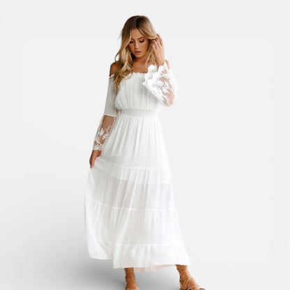 Abito Lungo Donna Off Shoulder con Pizzo