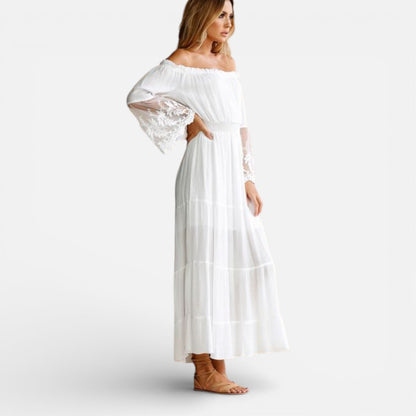 Abito Lungo Donna Off Shoulder con Pizzo
