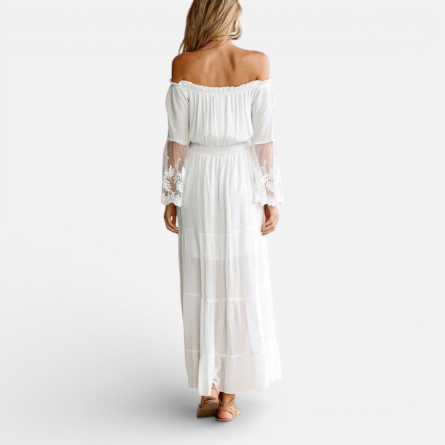 Abito Lungo Donna Off Shoulder con Pizzo