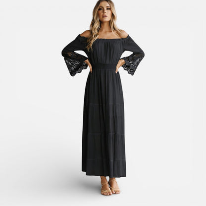 Abito Lungo Donna Off Shoulder con Pizzo