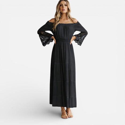 Abito Lungo Donna Off Shoulder con Pizzo