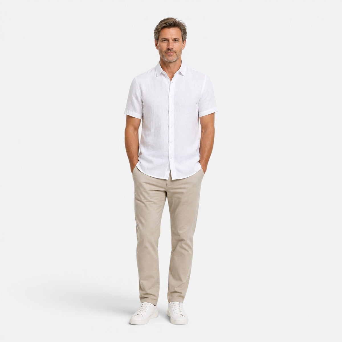 Camicia Lino Uomo Manica Corta Traspirante Classica Estiva