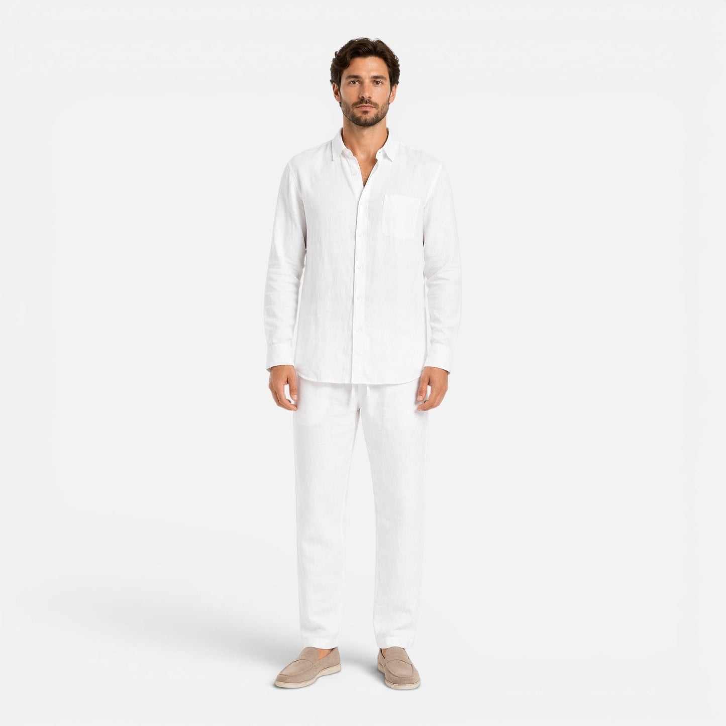 Completo Lino Uomo Due Pezzi Estivo Camicia e Pantaloni