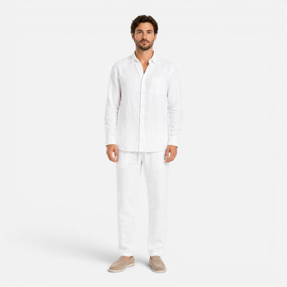 Completo Lino Uomo Due Pezzi Estivo Camicia e Pantaloni