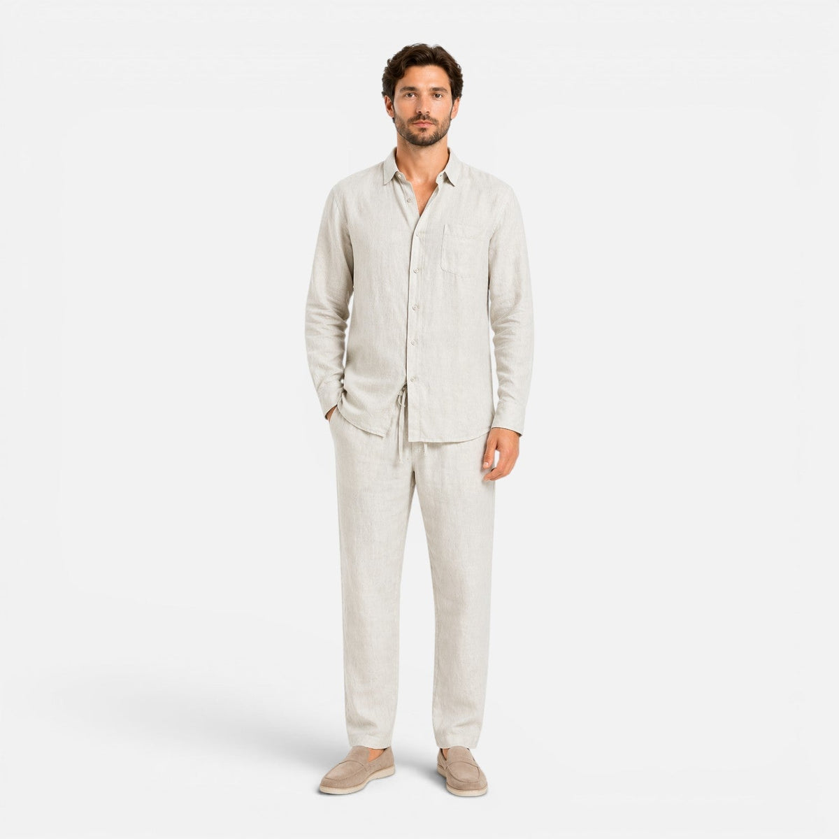 Completo Lino Uomo Due Pezzi Estivo Camicia e Pantaloni