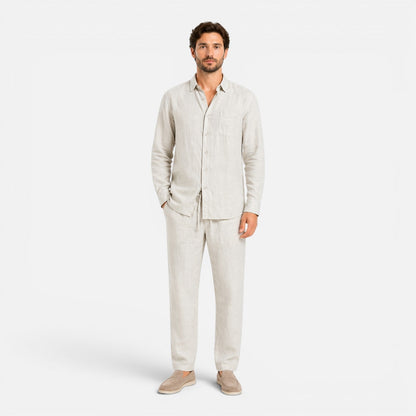 Completo Lino Uomo Due Pezzi Estivo Camicia e Pantaloni