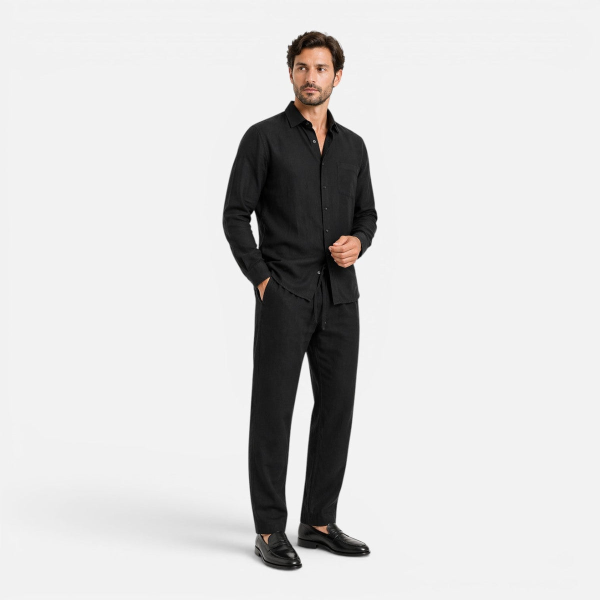 Completo Lino Uomo Due Pezzi Estivo Camicia e Pantaloni