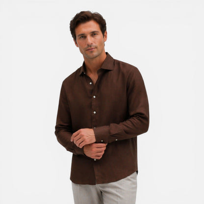 Camicia Lino Uomo Slim Fit Leggera Traspirante Business Casual