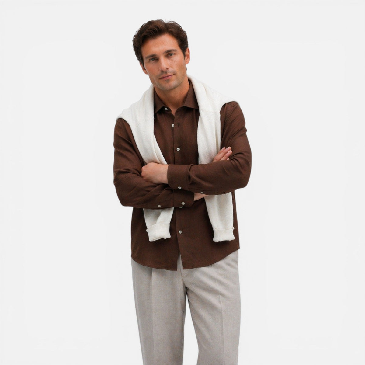 Camicia Lino Uomo Slim Fit Leggera Traspirante Business Casual
