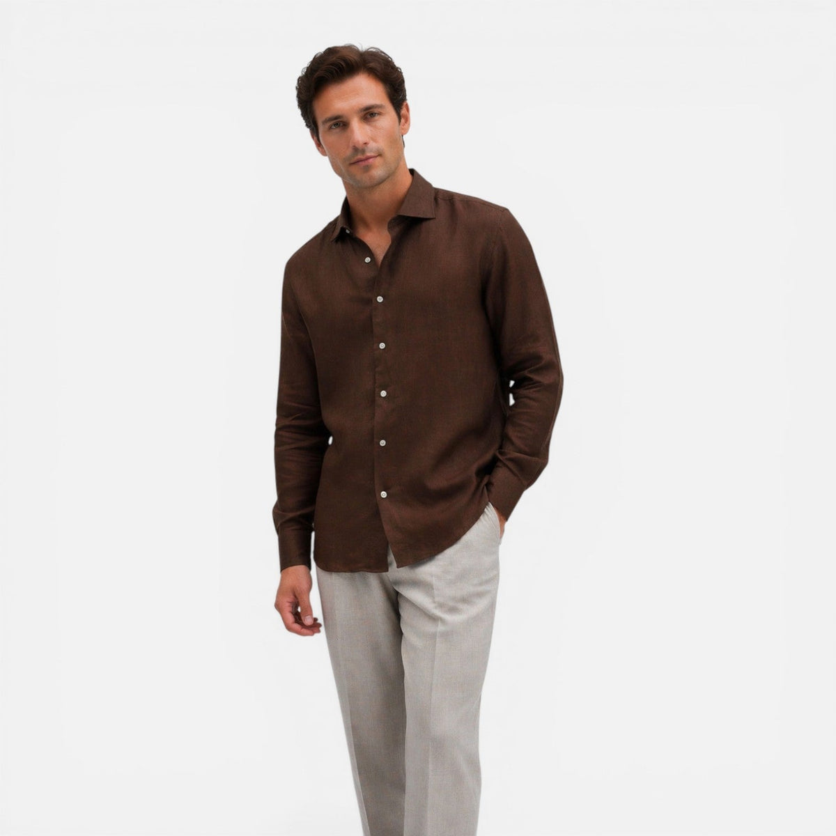 Camicia Lino Uomo Slim Fit Leggera Traspirante Business Casual