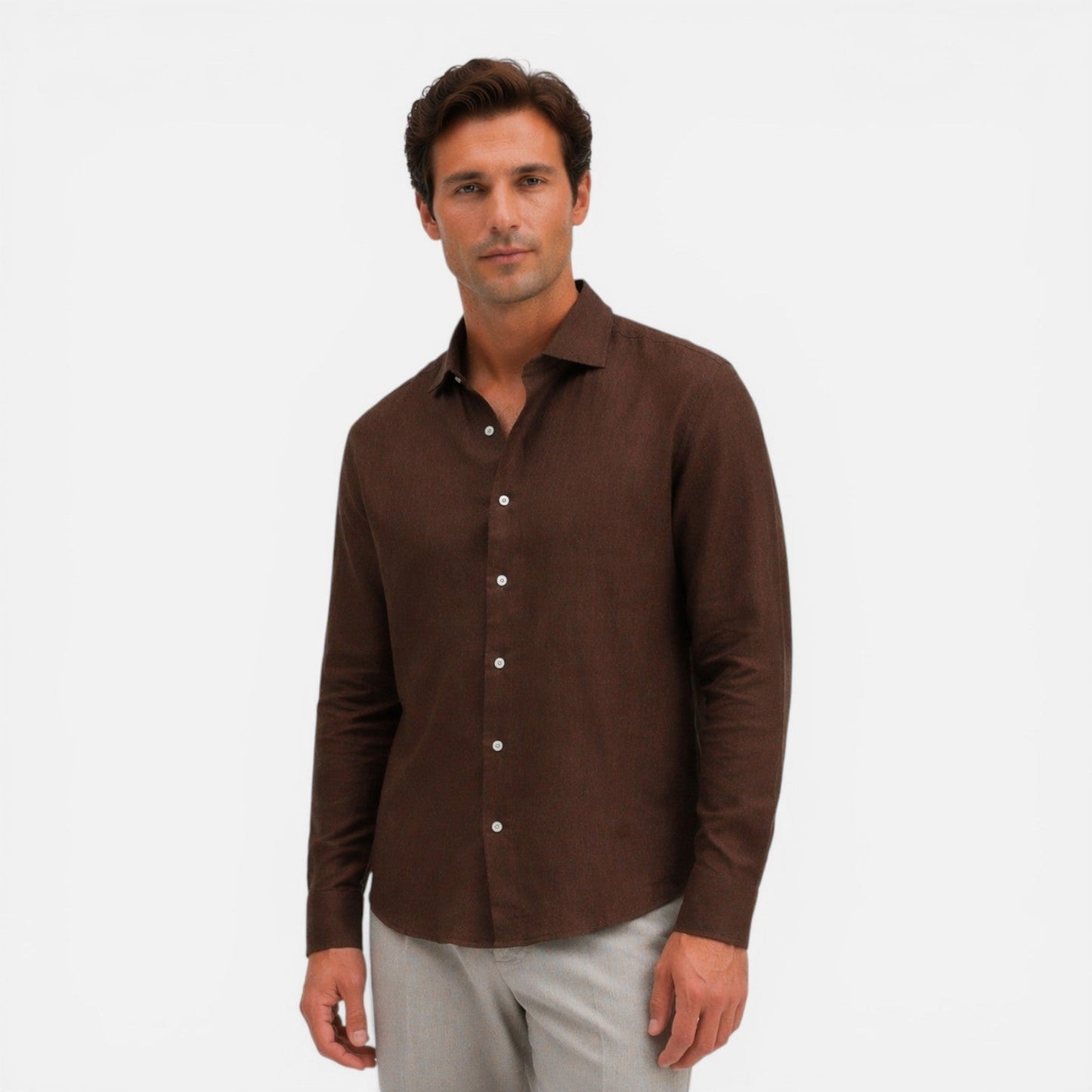 Camicia Lino Uomo Slim Fit Leggera Traspirante Business Casual