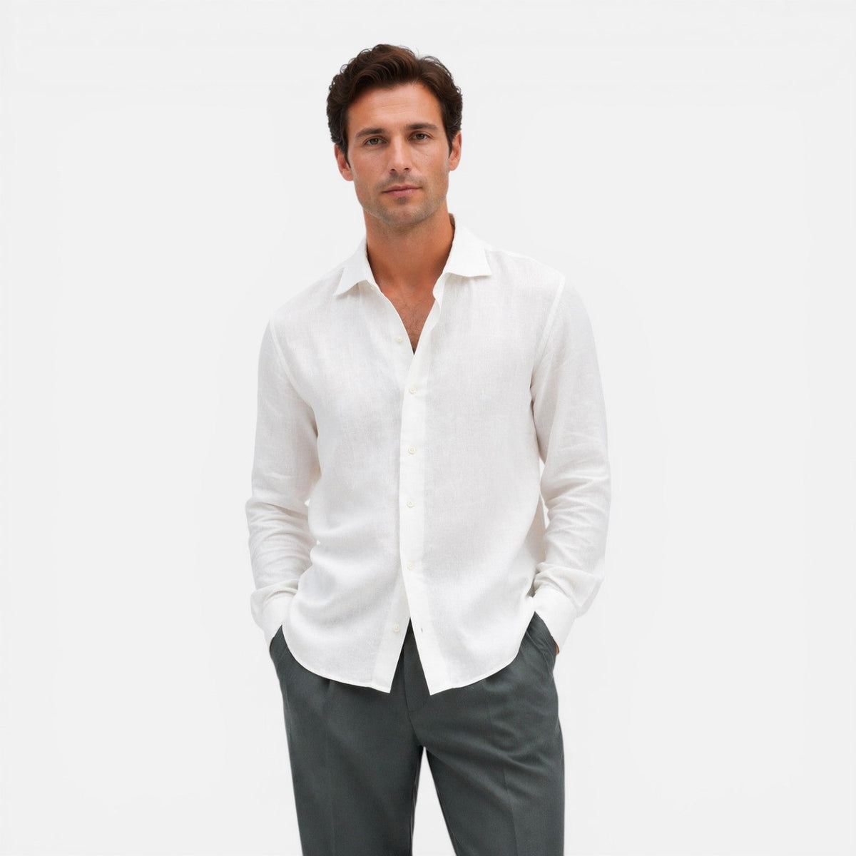 Camicia Lino Uomo Slim Fit Leggera Traspirante Business Casual
