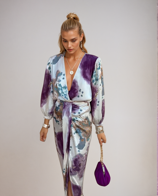 Abito Midi Donna Wrap Stampa Acquerello