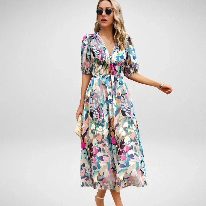 Abito Midi Donna con Maniche a Sbuffo