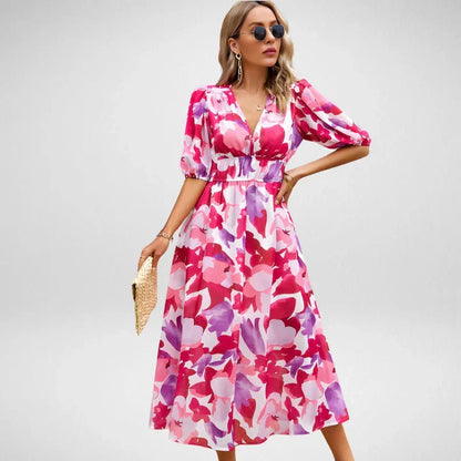 Abito Midi Donna con Maniche a Sbuffo