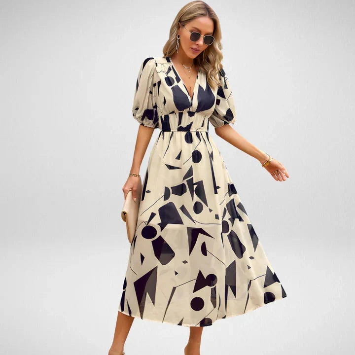 Abito Midi Donna con Maniche a Sbuffo