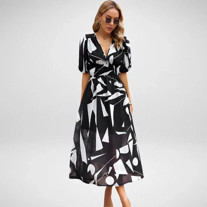 Abito Midi Donna con Maniche a Sbuffo