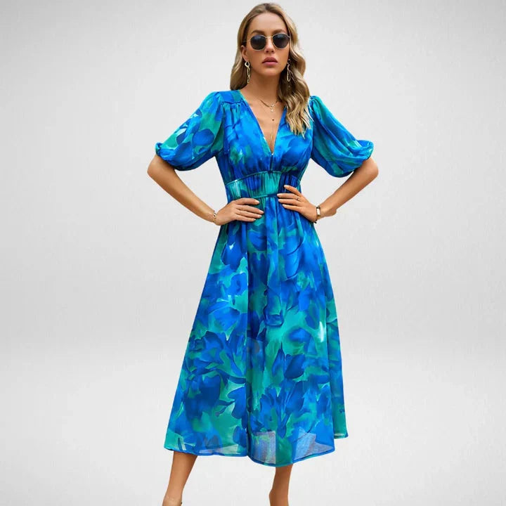 Abito Midi Donna con Maniche a Sbuffo