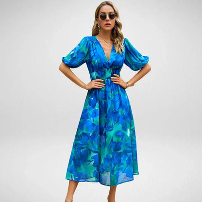 Abito Midi Donna con Maniche a Sbuffo