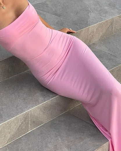 Abito Lungo Donna Aderente con Spalline Sottili