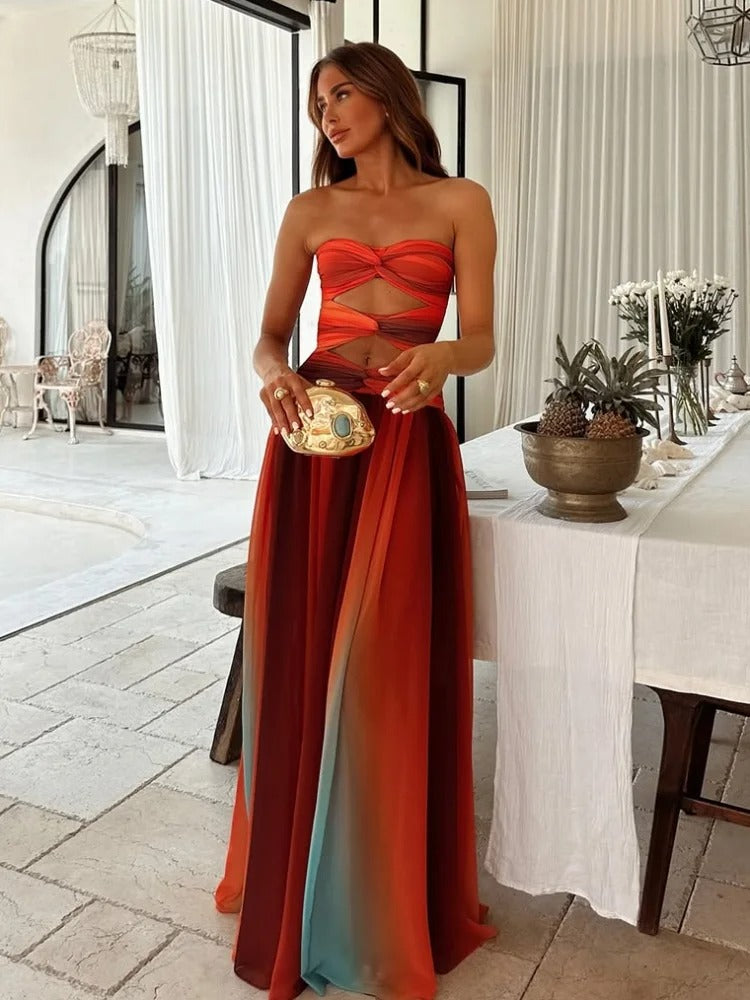 Abito Lungo Donna Strapless con Cut-Out