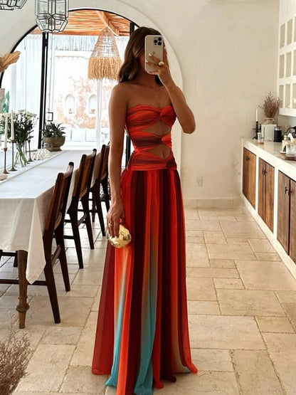 Abito Lungo Donna Strapless con Cut-Out