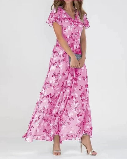 Abito Lungo Donna Floreale con Maniche Flutter