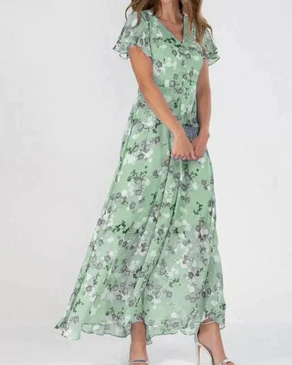 Abito Lungo Donna Floreale con Maniche Flutter