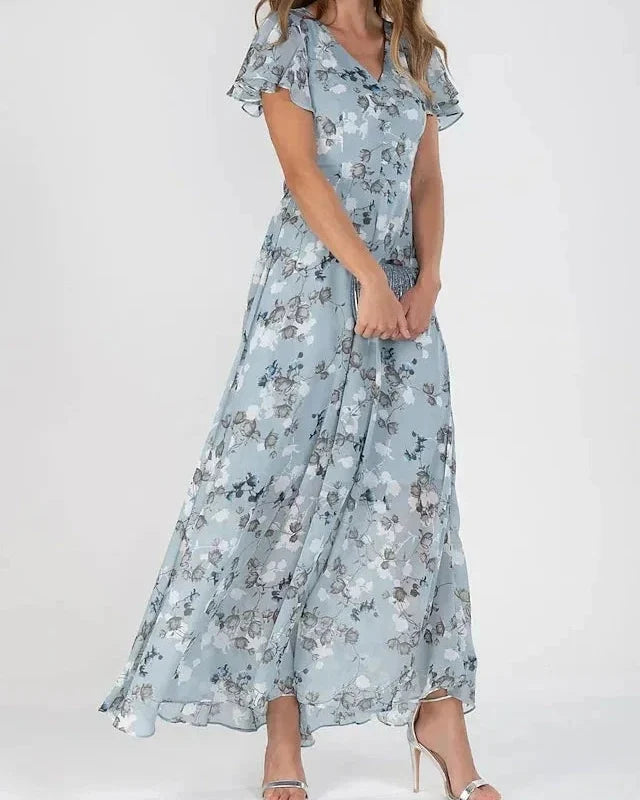 Abito Lungo Donna Floreale con Maniche Flutter