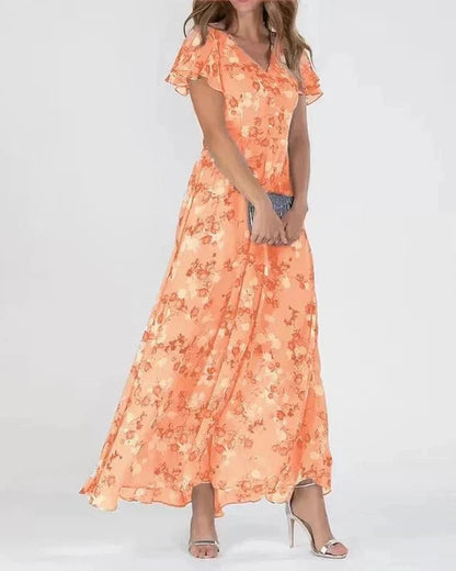 Abito Lungo Donna Floreale con Maniche Flutter