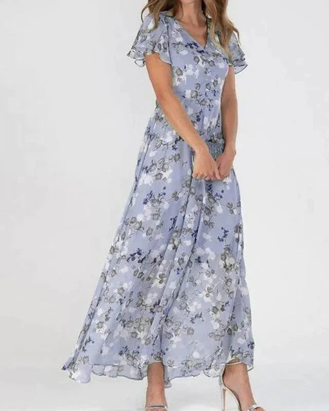 Abito Lungo Donna Floreale con Maniche Flutter