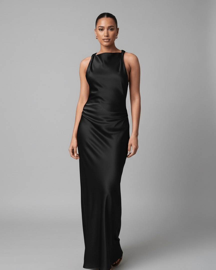 Abito Lungo Donna Lucido con Ruché in Vita