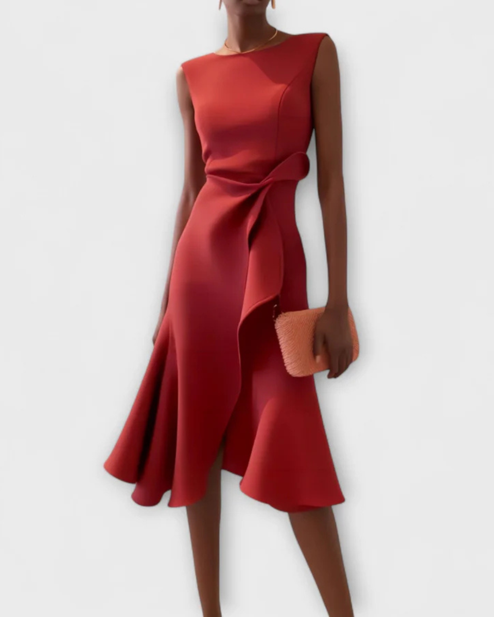 Abito Midi Donna Drappeggiato Asimmetrico