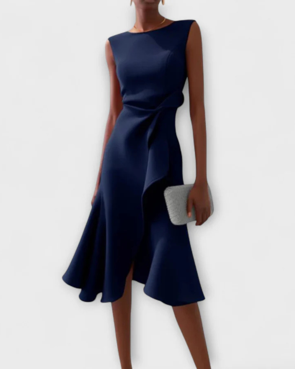 Abito Midi Donna Drappeggiato Asimmetrico