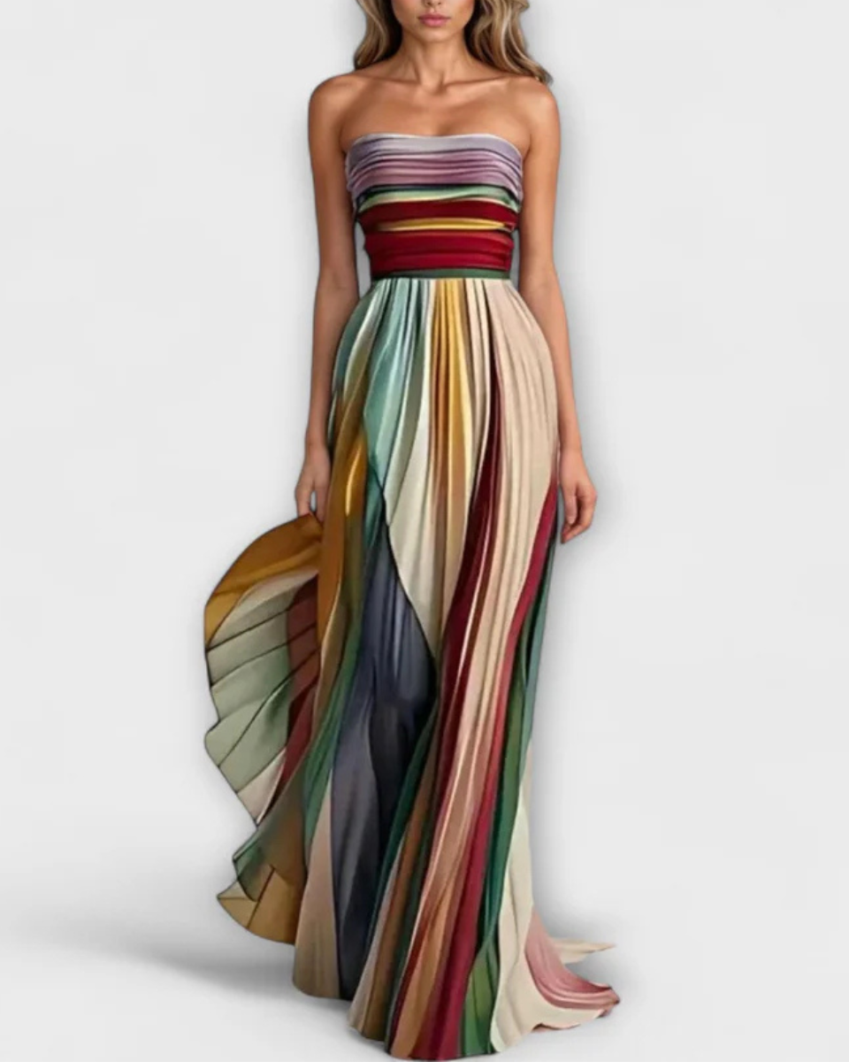 Abito Lungo Donna Strapless con Gonna Plissé