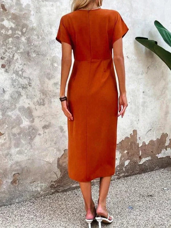 Abito Midi Donna Drappeggiato con Spacco