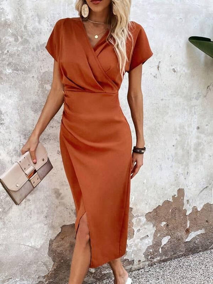 Abito Midi Donna Drappeggiato con Spacco