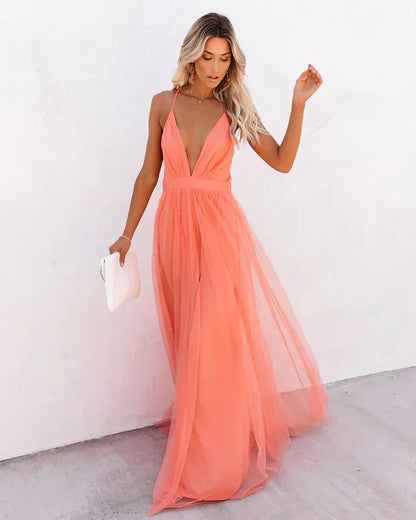 Abito Lungo Donna in Tulle con Schiena Scoperta