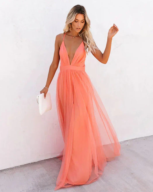 Abito Lungo Donna in Tulle con Schiena Scoperta