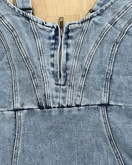 Abito Midi Donna in Denim con Zip