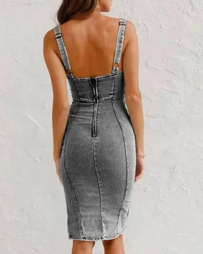 Abito Midi Donna in Denim con Zip