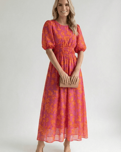 Abito Lungo Donna in Chiffon con Scollo a V