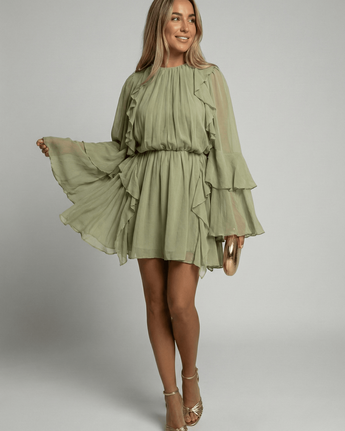 Abito Corto Donna in Chiffon Plissettato